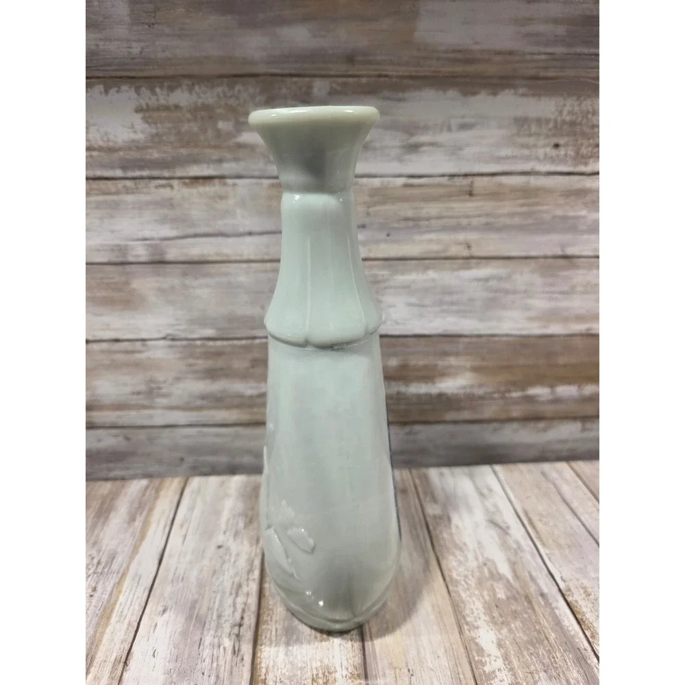Vintage White Ceramic Pitcher Vase Blue Nautical‎ Sailboat Scene Handle Raised